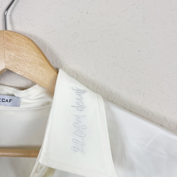 2208M Decaf Ivory Satin Shirt Mini Dress Size Medium - Picture 5 of 8